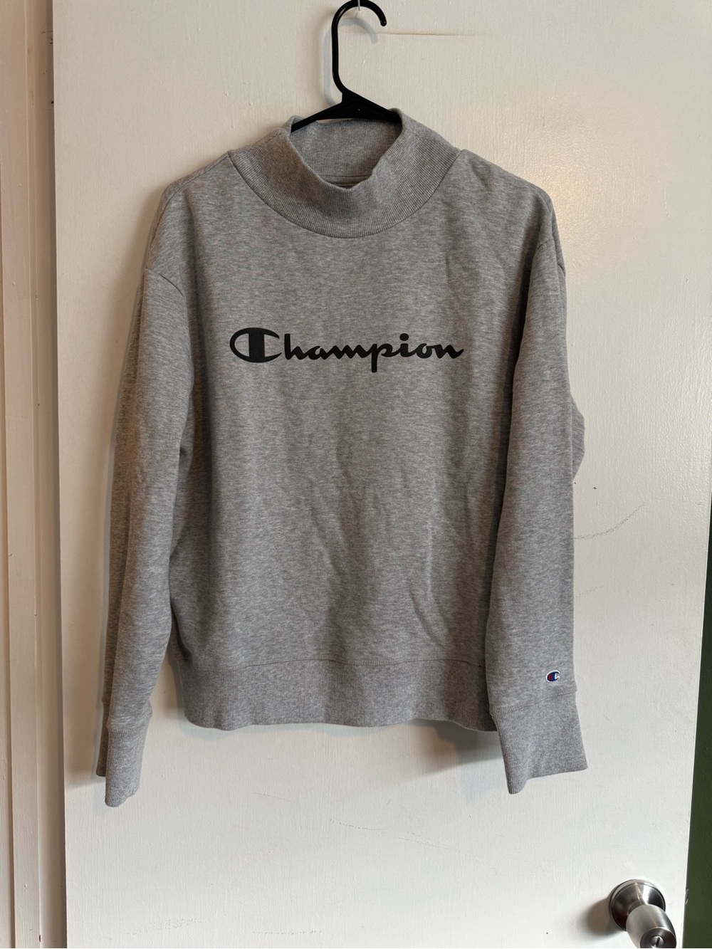 Champion gray mock neck black logo pullover sweatshirt size medium